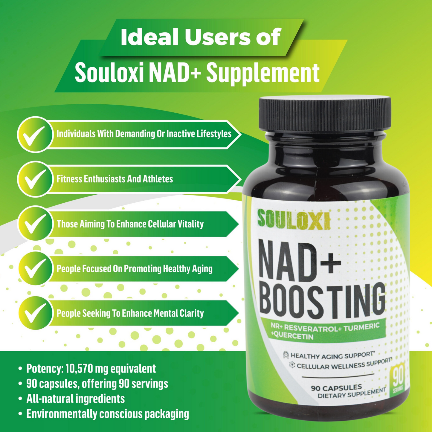 Souloxi NAD + Boosting 16,550mg- x12 Power with NR + Resveratrol Turmeric + Quercetin - Cellular Energy, Cellular Repair, Healthy Aging 90 capsules