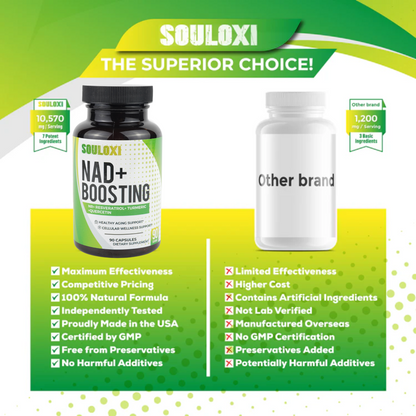 Souloxi NAD + Boosting 16,550mg- x12 Power with NR + Resveratrol Turmeric + Quercetin - Cellular Energy, Cellular Repair, Healthy Aging 90 capsules