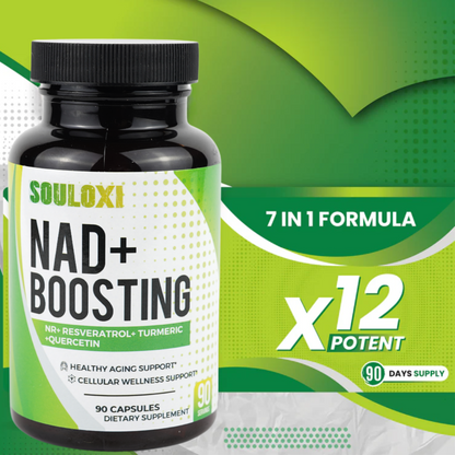 Souloxi NAD + Boosting 16,550mg- x12 Power with NR + Resveratrol Turmeric + Quercetin - Cellular Energy, Cellular Repair, Healthy Aging 90 capsules