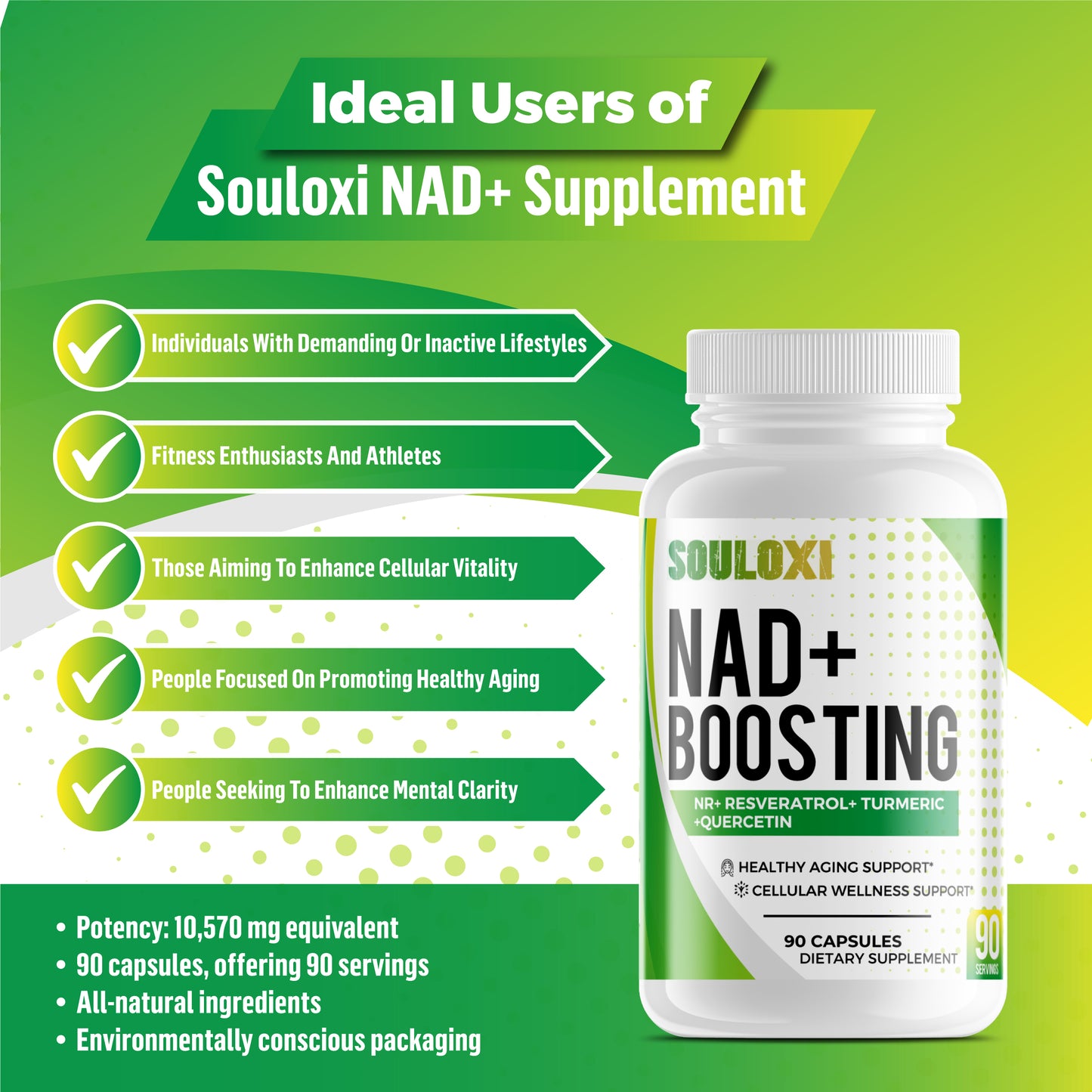 Souloxi NAD + Boosting 16,550mg- x12 Power with NR + Resveratrol Turmeric + Quercetin - Cellular Energy, Cellular Repair, Healthy Aging 90 capsules